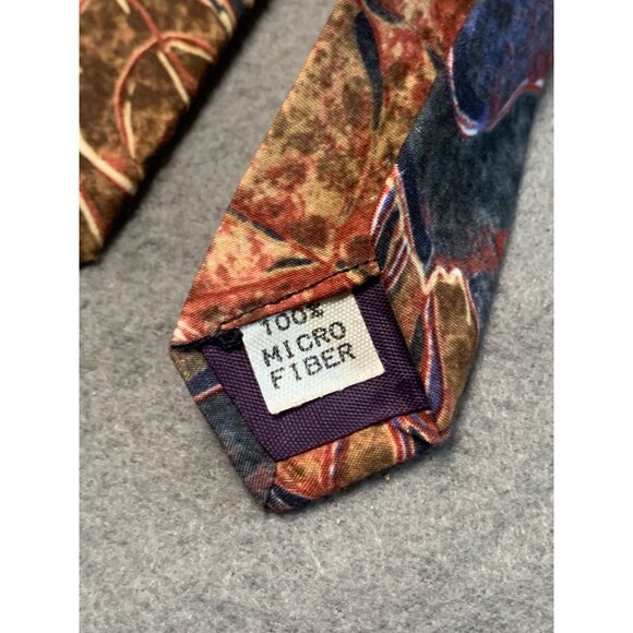 Adams Row Mens Tie Microfiber Red Brown Leaf Pattern Necktie - Picture 4 of 5